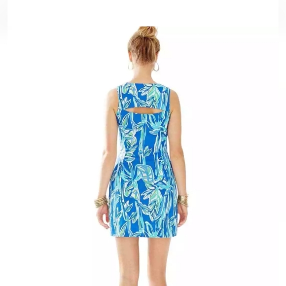 Lilly Pulitzer Penelope Blue Crush Bamboo Zip Cut Out Shift Dress Size 12 - Picture 4 of 7